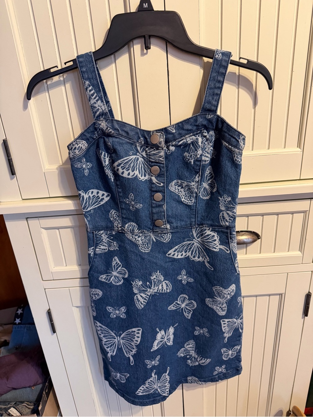 No Boundaries Blue Denim Butterfly Overall Dress